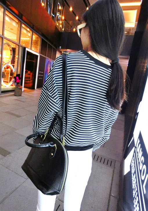 KoreanPeppyStyleHoodieWhiteStripedRoundCollarLongSleeveFittedCottonCasualHoodies-JFT082816