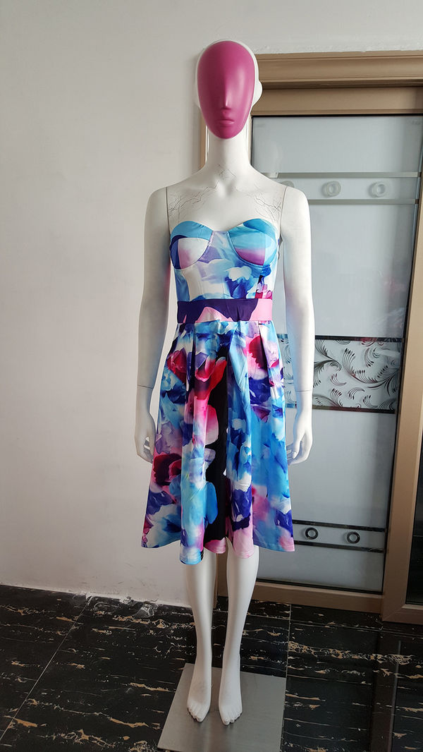 KoreanPrintingFloralSlimSexyStraplessPrettyDress-TZK062935