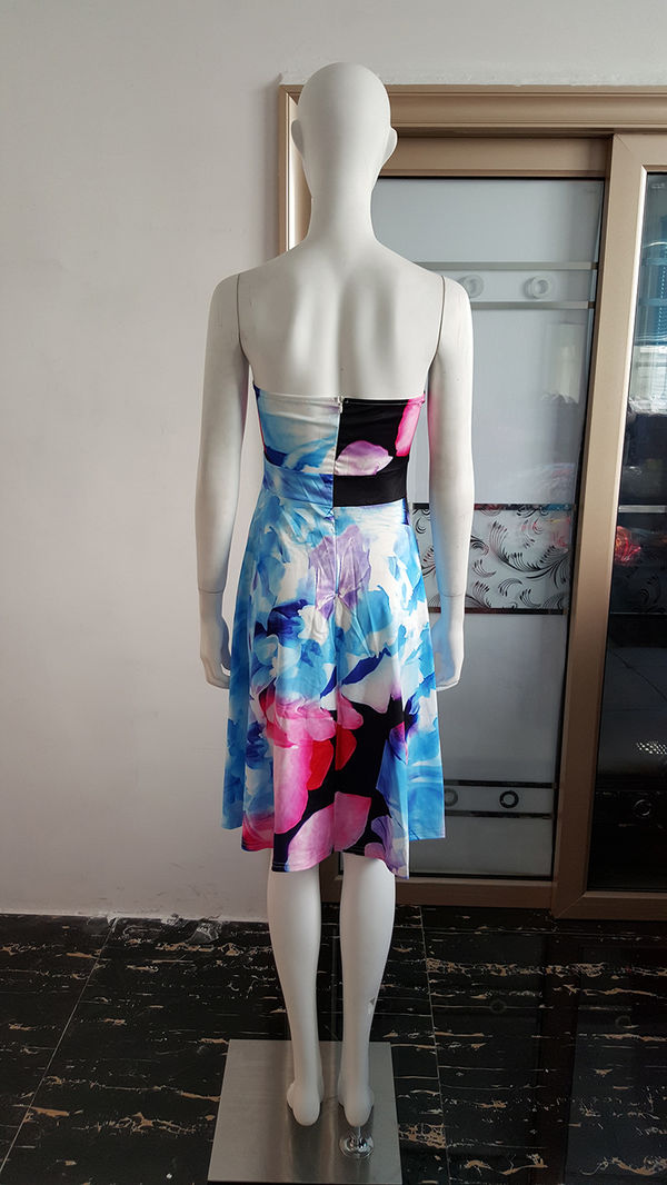 KoreanPrintingFloralSlimSexyStraplessPrettyDress-TZK062935