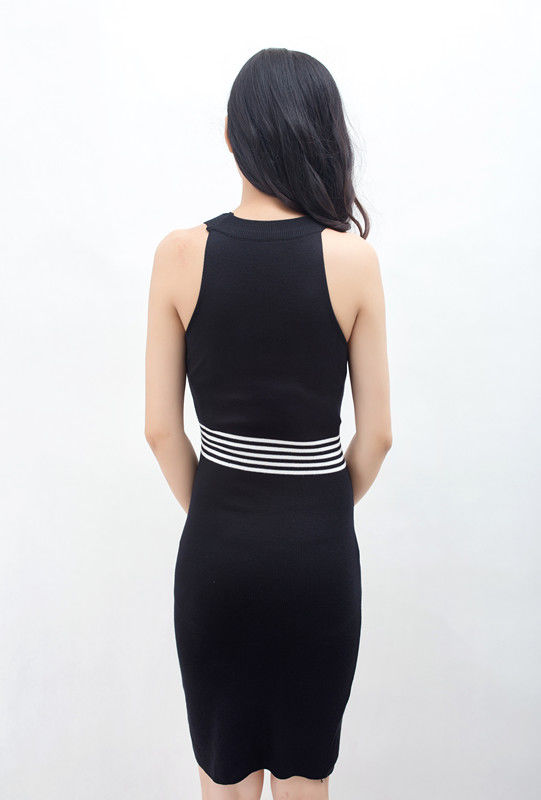 KoreanSexyOffShoulderStripeSlitKnittedDress-TZK082314