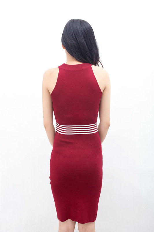 KoreanSexyOffShoulderStripeSlitKnittedDress-TZK082314