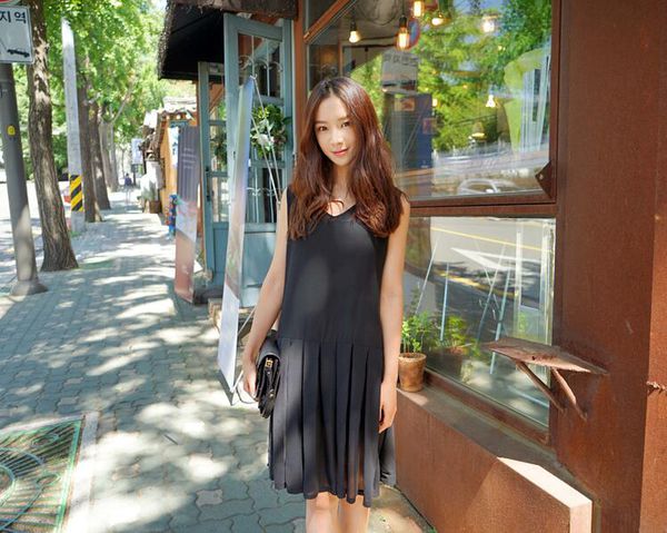 KoreanSolidChiffonCollegeStyleRuffleDress-TFK041822