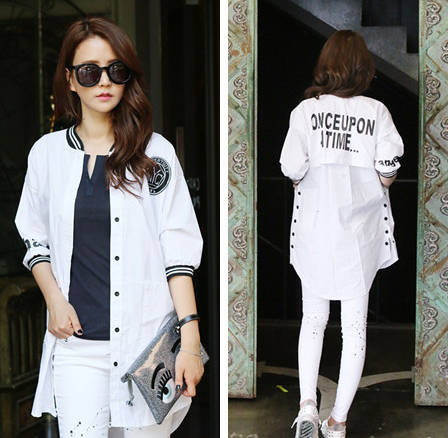 KoreanSportsStyleWomenBlouseLongCasualYoungLooseLetterPrinted-PFE072915BI