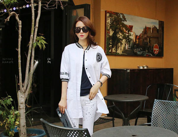 KoreanSportsStyleWomenBlouseLongCasualYoungLooseLetterPrinted-PFE072915BI