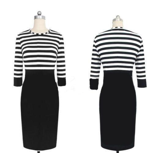 KoreanStripePatchworkLongSleevePencilDress-TZK091713