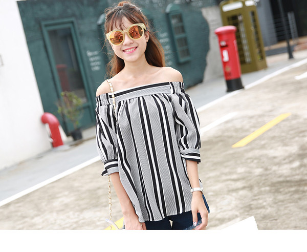 KoreanStyleBoatNeckStripedSexyBlouse-HK080514