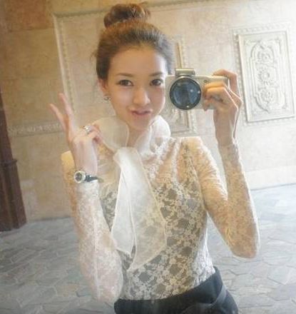 KoreanStyleBowDesignWithShoulderPadSee-throughLaceBlouse-ZL072623AR