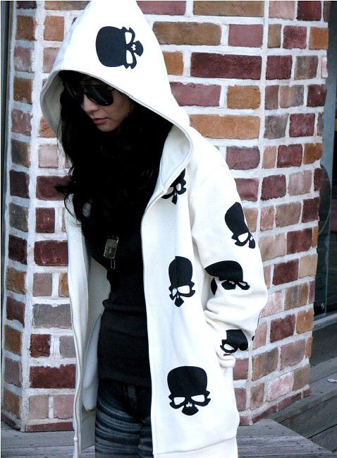 KoreanStyleCasualLongSleeveChicSkullPrintHoodedZipCoat-XFE093019