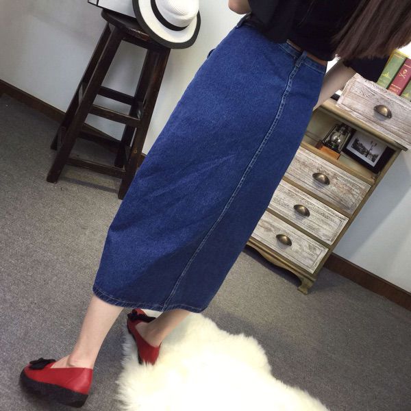 KoreanStyleClassicHigh-waistedSolidButton-flyDenimSkirts-XFE100609BU