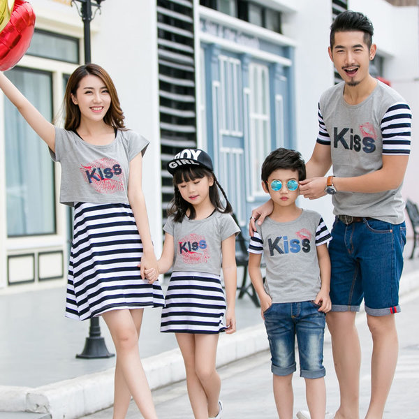 KoreanStyleFamilySetsStripedPrintTeeAndCasualDress-CMK061349