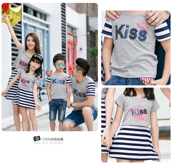 KoreanStyleFamilySetsStripedPrintTeeAndCasualDress-CMK061349