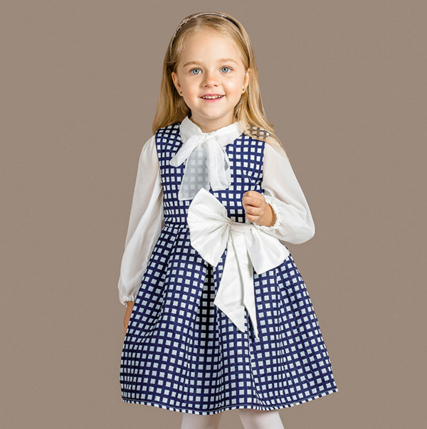 KoreanStyleKidsSuitsPlaidBowFashionDresses-YHK091336