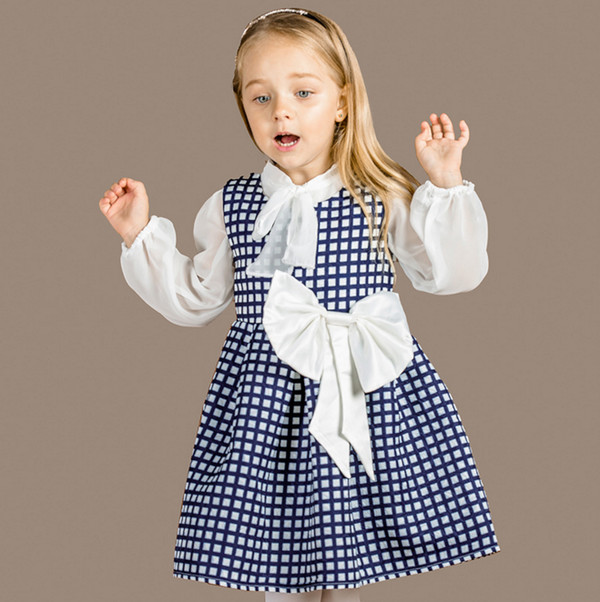 KoreanStyleKidsSuitsPlaidBowFashionDresses-YHK091336