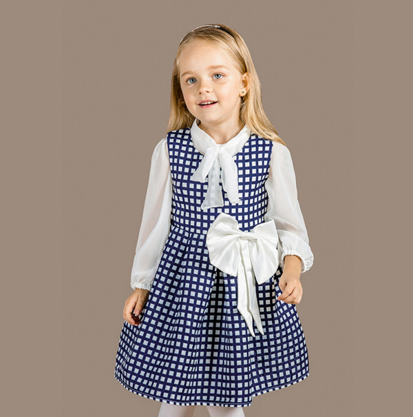 KoreanStyleKidsSuitsPlaidBowFashionDresses-YHK091336