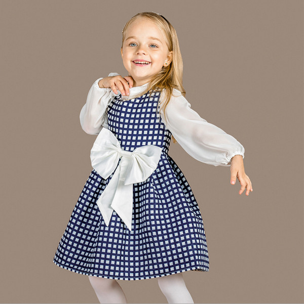 KoreanStyleKidsSuitsPlaidBowFashionDresses-YHK091336