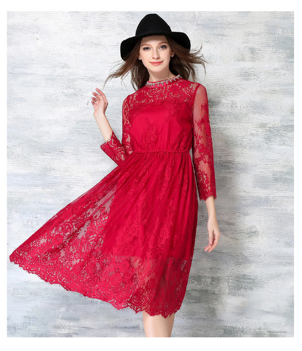 KoreanStyleLongSleeveElegantLaceDress-LYK032201