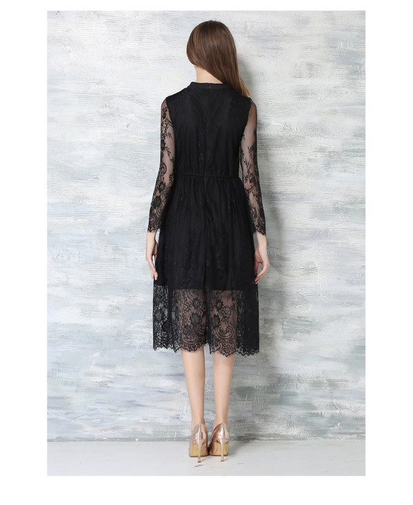 KoreanStyleLongSleeveElegantLaceDress-LYK032201