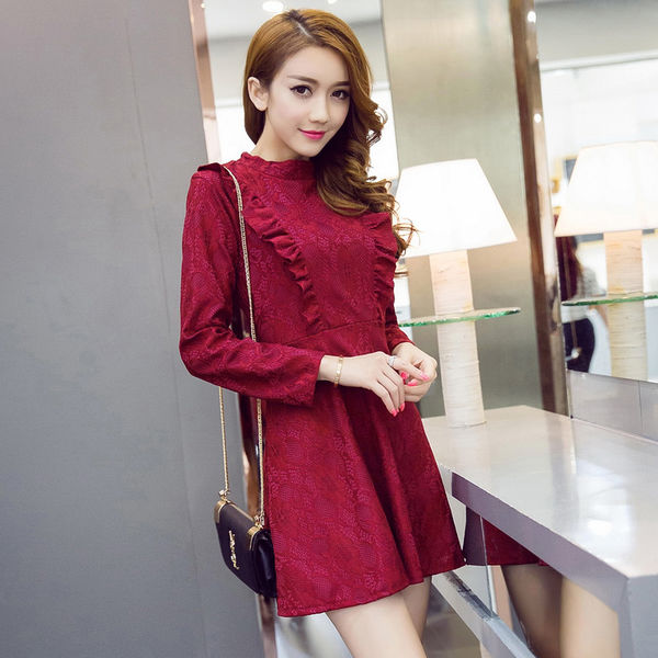 KoreanStyleLongSleeveShortLaceDress-TZK090147