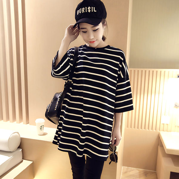 KoreanStyleLooseStripedCasualT-Shirt-XFK030136