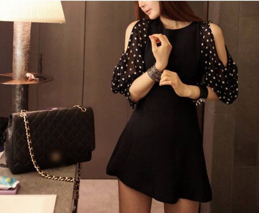 KoreanStyleOffShoulderPolkaDotsPerspectiveSlimWaistDress-Ft02040709ba