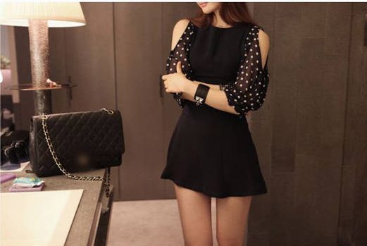 KoreanStyleOffShoulderPolkaDotsPerspectiveSlimWaistDress-Ft02040709ba