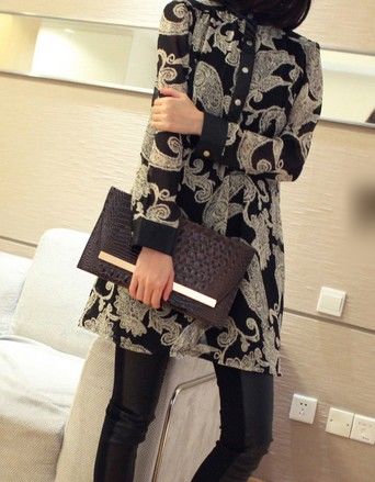 KoreanStyleSingle-breastedChainPatternLongSleeveDress-YR022711