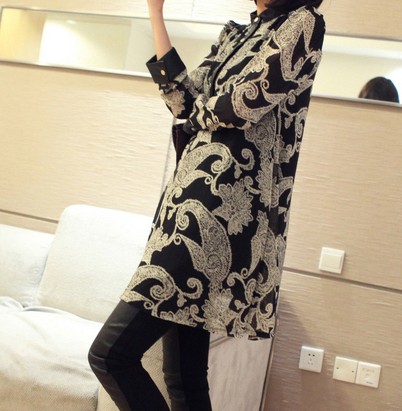 KoreanStyleSingle-breastedChainPatternLongSleeveDress-YR022711