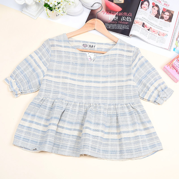 KoreanStyleStripedShortSleeveSweetBlouse-HYK060808