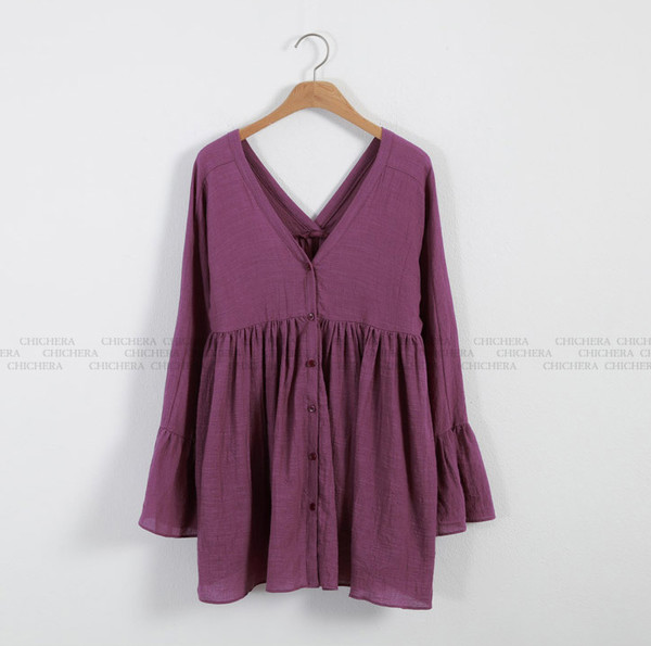 KoreanStyleVNeckFlareSleeveDollBlouse-CMK091444