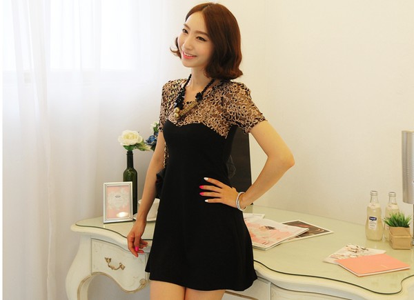 KoreanStyleWomenLaceSplicingMiniDresses-LYK031125