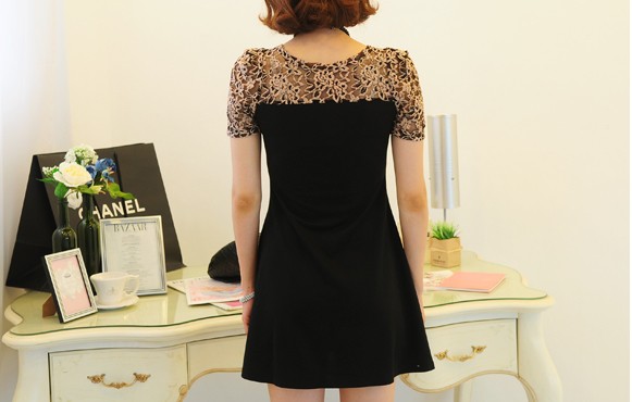 KoreanStyleWomenLaceSplicingMiniDresses-LYK031125