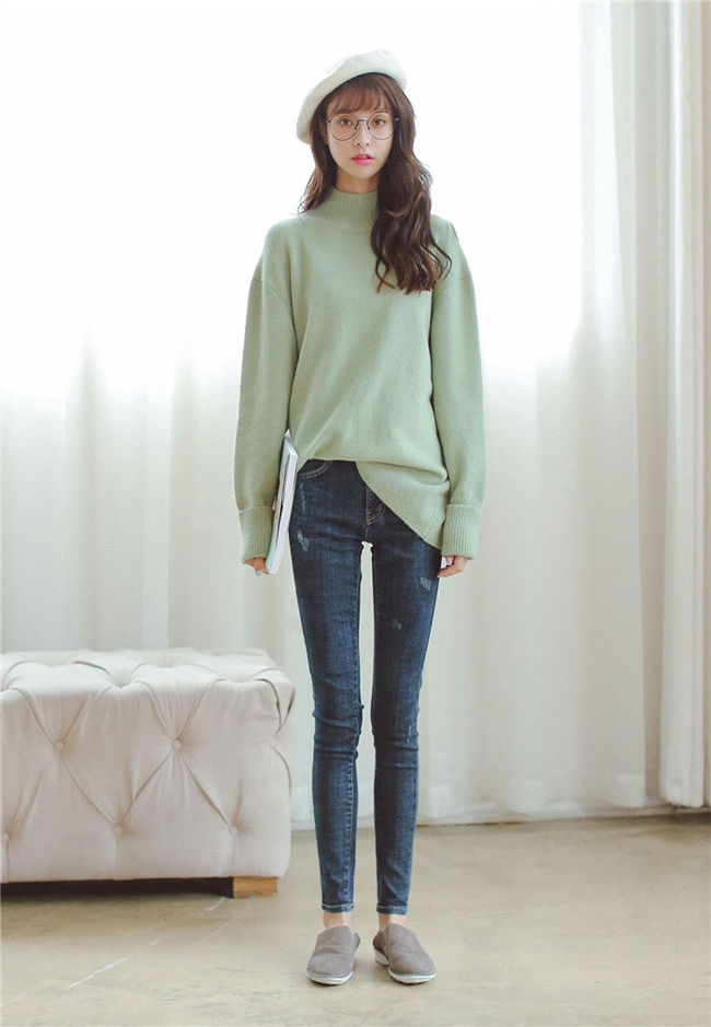 KoreanStyleWomenStreetFashionSlimCoolStraightZipperUpJeans-PME090523BU