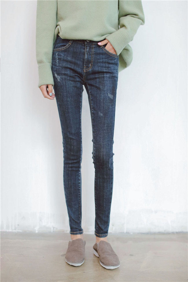 KoreanStyleWomenStreetFashionSlimCoolStraightZipperUpJeans-PME090523BU