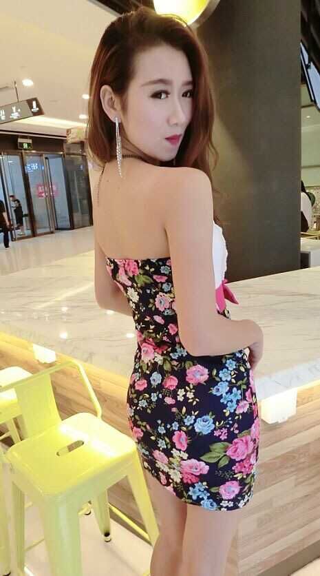 KoreanStylishFloralPrintBacklessSexyFittedWomenStraplessDress-XFE101349