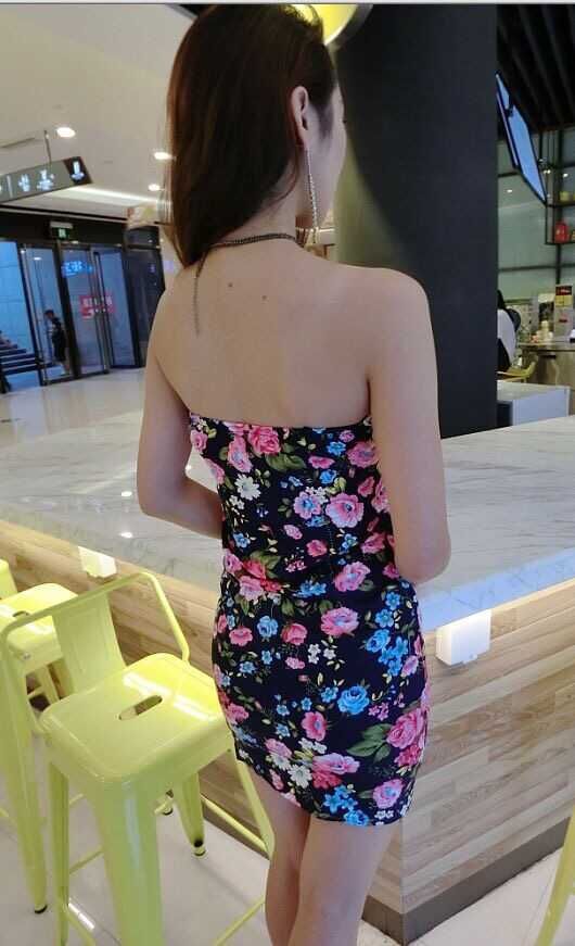 KoreanStylishFloralPrintBacklessSexyFittedWomenStraplessDress-XFE101349