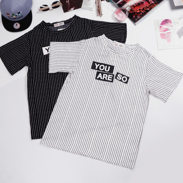 KoreanSummerLetterPrintedStripedT-Shirt-HYK050601