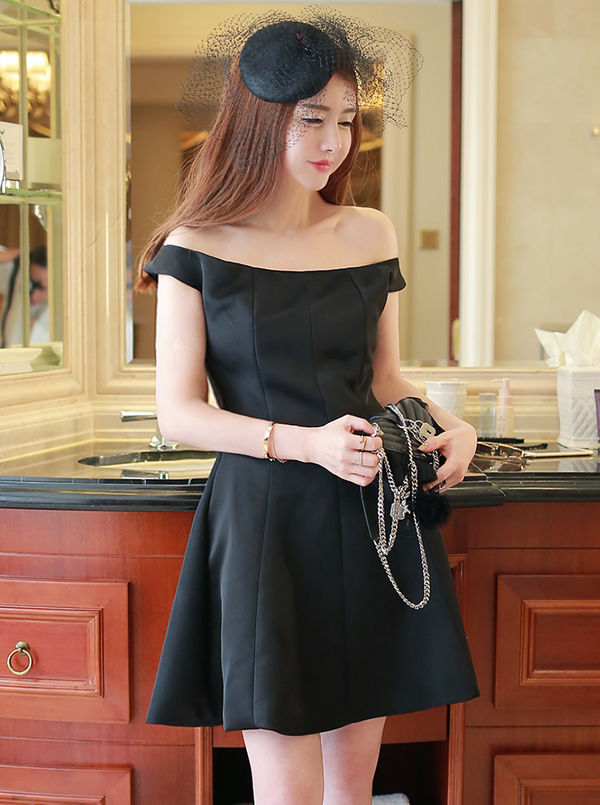 KoreanSweetBoatNeckShortPartyDress-TZK080310