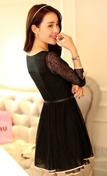 KoreanSweetLacePatchworkBowSlimPartyDress-TFK052358