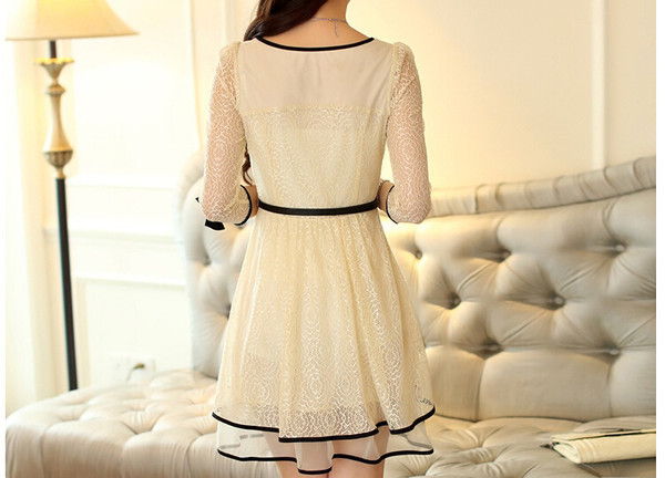 KoreanSweetLacePatchworkBowSlimPartyDress-TFK052358