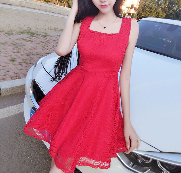 KoreanSweetLaceSleevelessSlimPrettyDress-TZK070820