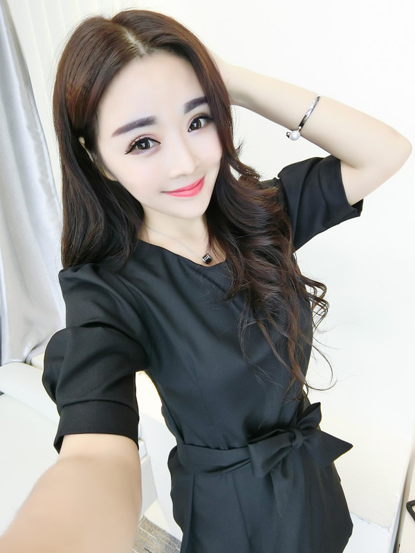 KoreanSweetLack-upBowSlimShortDress-TFK051033BA