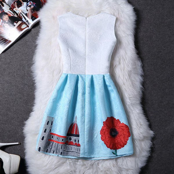 KoreanSweetPrintedSleevelessFashionDress-TFK050522