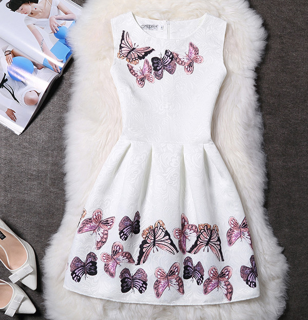 KoreanSweetPrintingButterflyLadiesDress-TFK050527