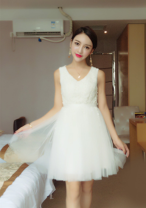 KoreanSweetVNeckBeadingPrettyDress-TFK080833