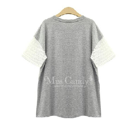 LaceSplicedT-ShirtDesignLooseShortSleeveGrayT-Shirt-ZME082123GA