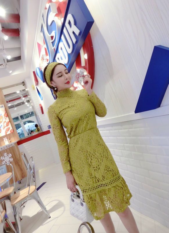 LadylikeSolidLongSleeveBodyconLaceDress-XFE123109