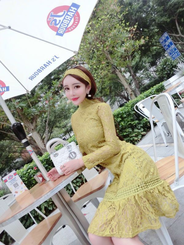 LadylikeSolidLongSleeveBodyconLaceDress-XFE123109