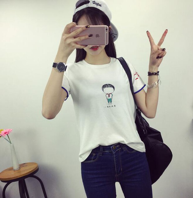 LatestKoreanCartoonPrintingCollegeStyleT-Shirt-ZMK032519WI