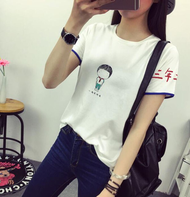 LatestKoreanCartoonPrintingCollegeStyleT-Shirt-ZMK032519WI