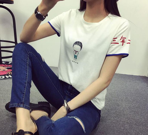 LatestKoreanCartoonPrintingCollegeStyleT-Shirt-ZMK032519WI